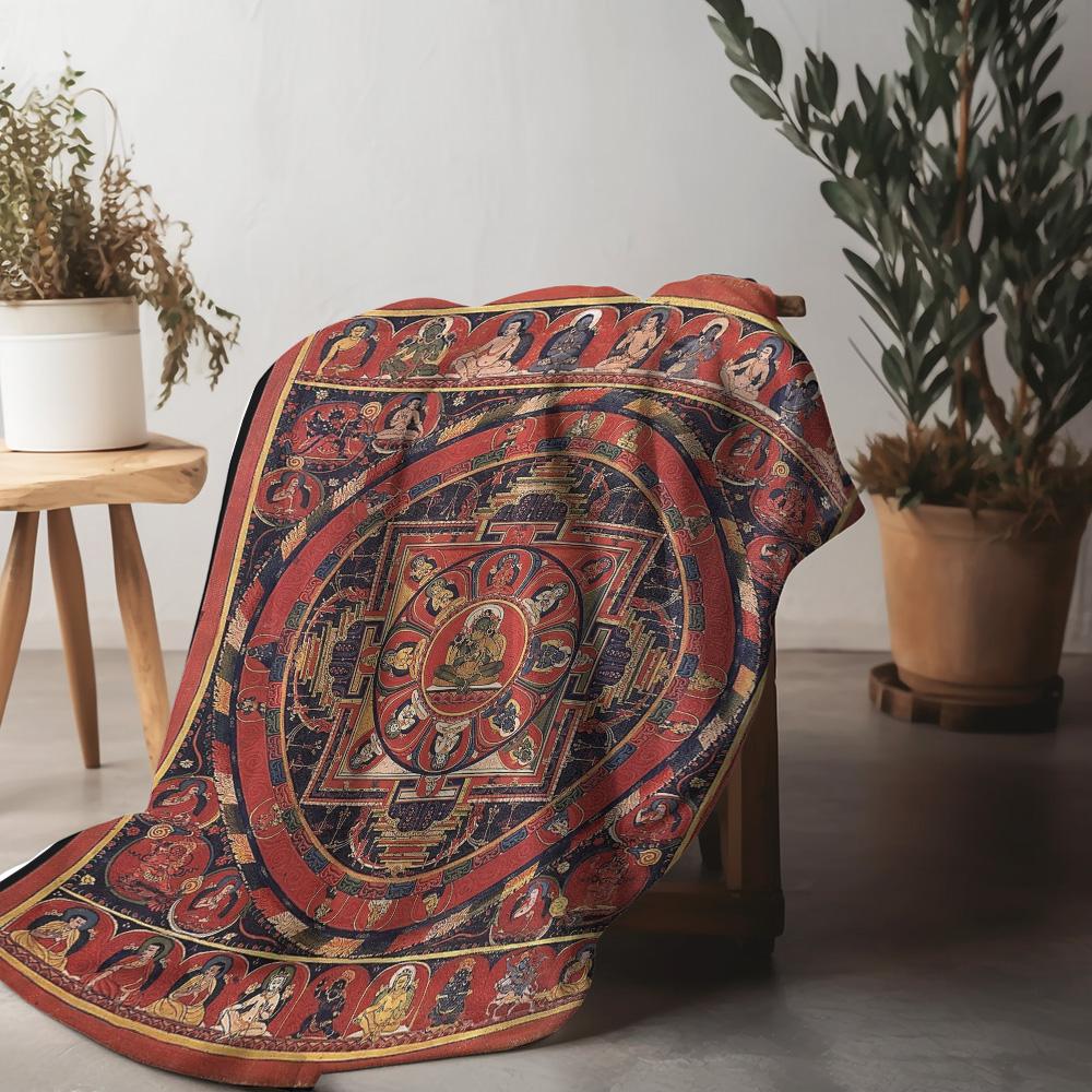 Budhistická Mandala Dekorační Pléd Kobereček Pokrývka na Postel Pohovku Podložka na Meditaci Modlitbu Dekorativní Dárek