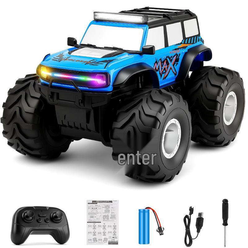 Amphibious Stunt RC Car with Colorful Lights - 4WD Off-Road Big Wheel Climber One Battery