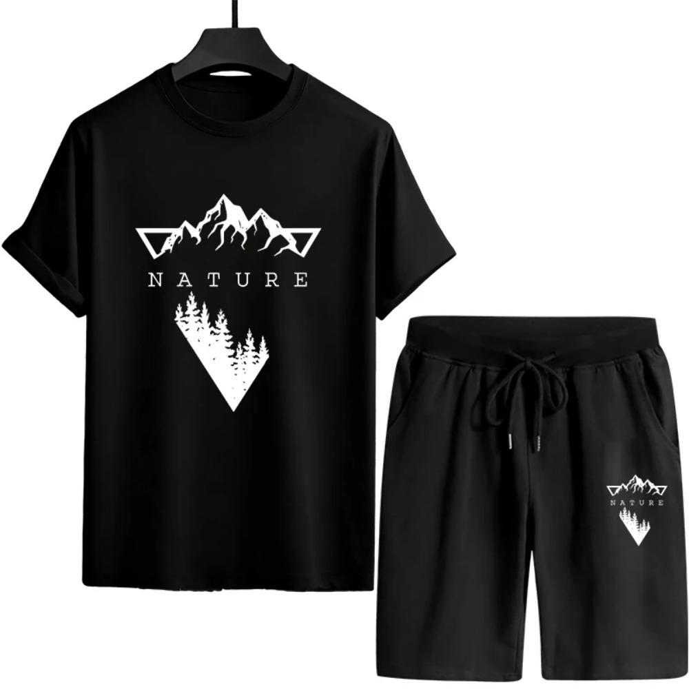 Men's Summer Home Outdoor Cool Sports Set New Men's Sports Set T-shirt and Shorts City Leisure Fashion Short Sleeve Set