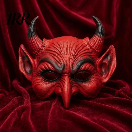 Gedetailleerd Duivel Cosplay Prop Eng Halloween Demon Schuim Masker voor Volwassenen, Rood Half Donkere Sfeer Kostuum Gezicht Maskerade Accessoires