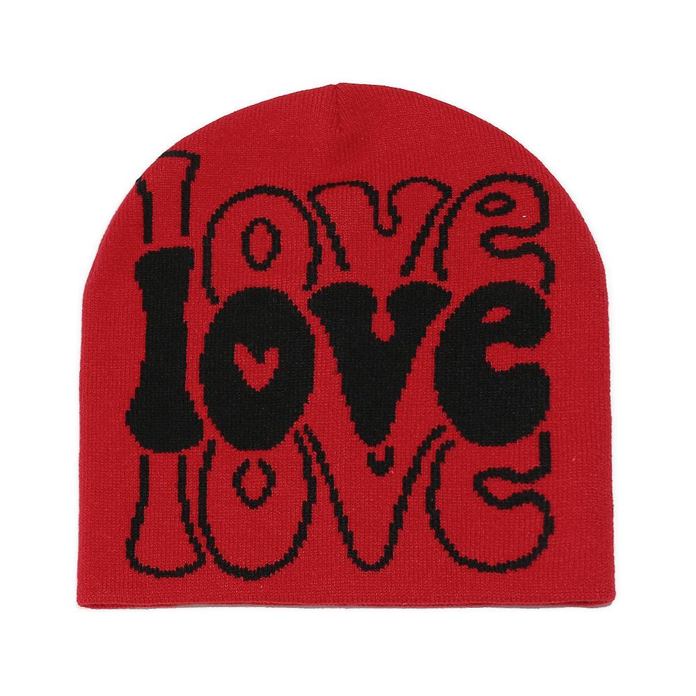 

Temu autumn and winter new wool hat LOVE letter jacquard knitted hat warm cold hat couple M（56-58cm） красный