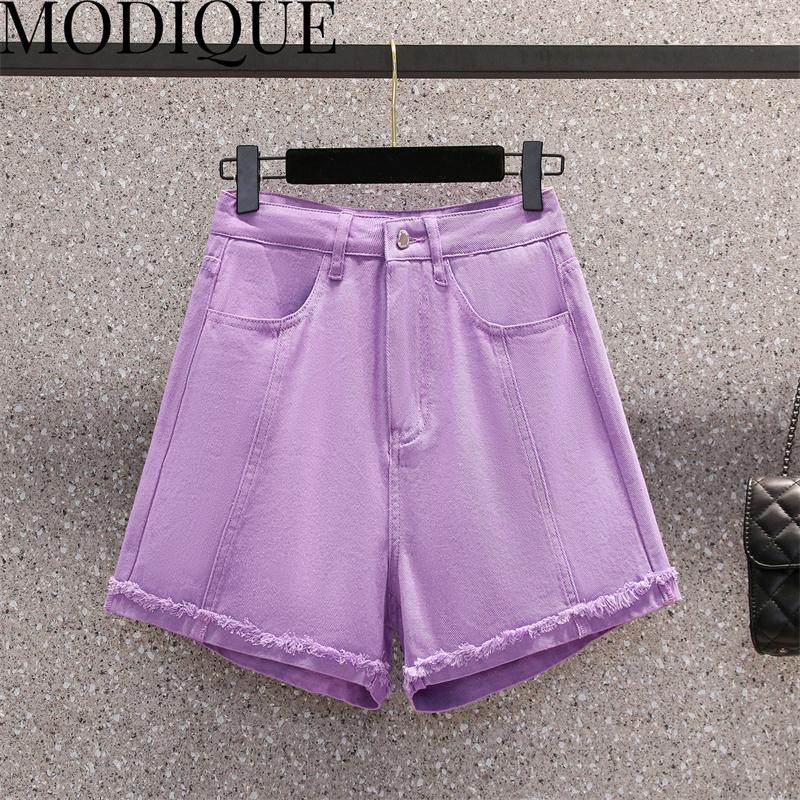 

MODIQUE летние джинсы больших размеров, короткие эластичные брюки, женские свободные повседневные женские базовые брюки на пуговицах, уличная одежда, брюки 4XL фиолетовый