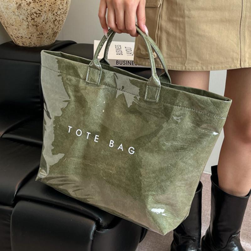 Women's Large Capacity Tote Bags Summer Casual Letter Waterproof Handbags 2025 New College Student Commuting Shopping Bag
