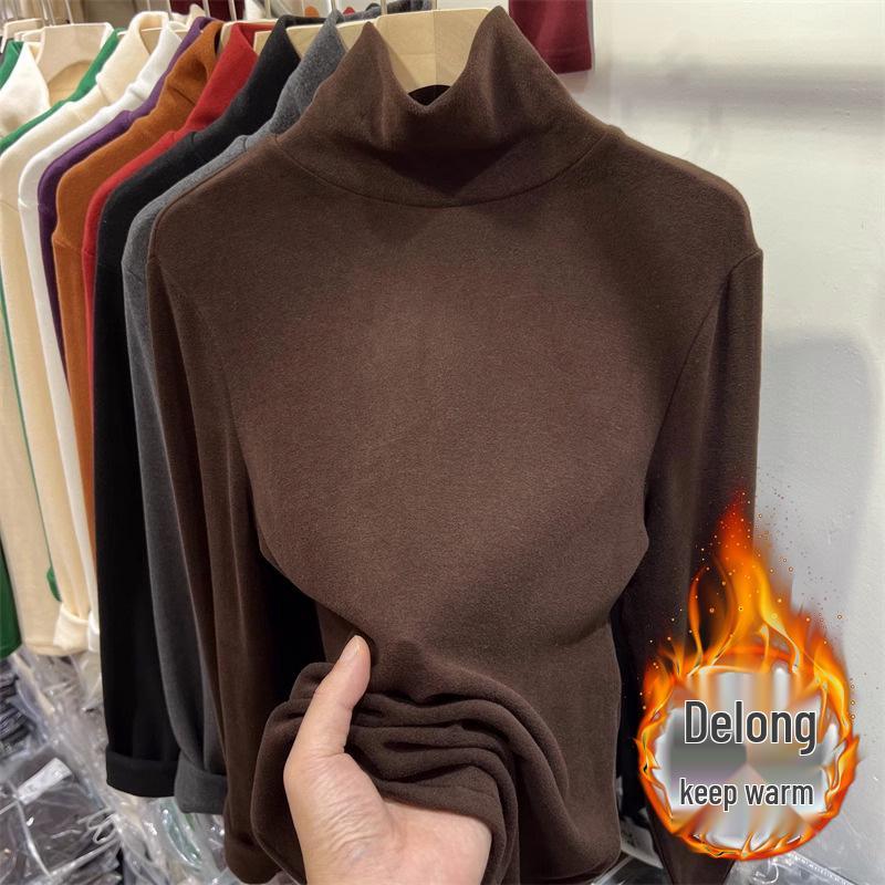 

Трендовый двухсторонний бархатный топ-базовый слой с высоким воротом и длинными рукавами для женщин - Универсальное осенне-зимнее нижнее белье L кофейный