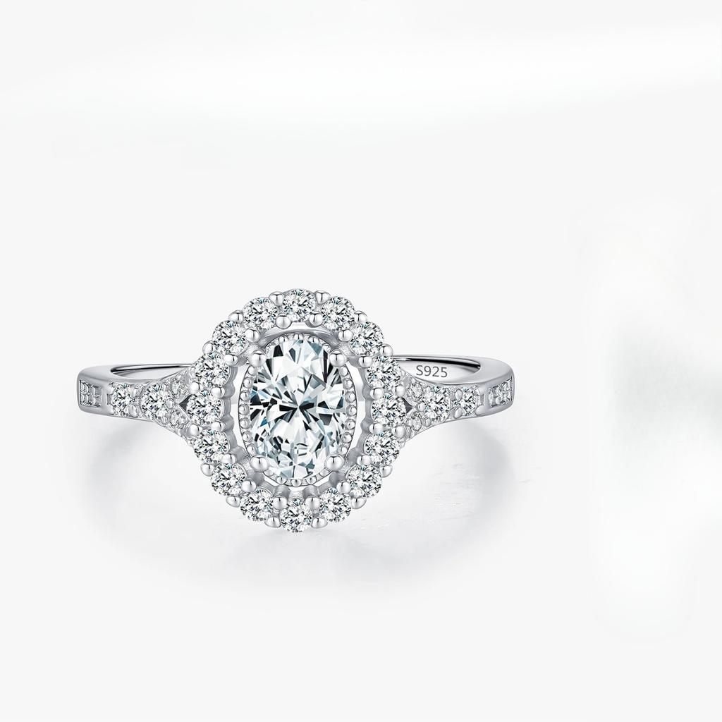 Oval Moissanite Ring 925 Sterling Silver Statement Jewelry Round Cut Lab Diamond for Women Engagement Rings