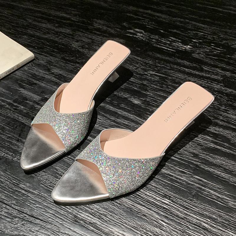 Internet celebrity sandals women's summer wear 2025 new thin heels pointed beautiful high heels open toe with cool slippers
