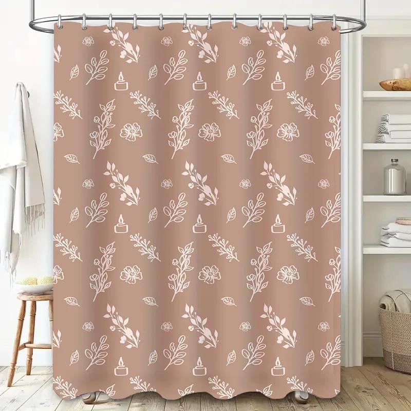 Vintage Botanical Print Shower Curtain Waterproof Fabric Rectangular Home Decor Decoration Beige Floral Pattern 180x240cm (Brown