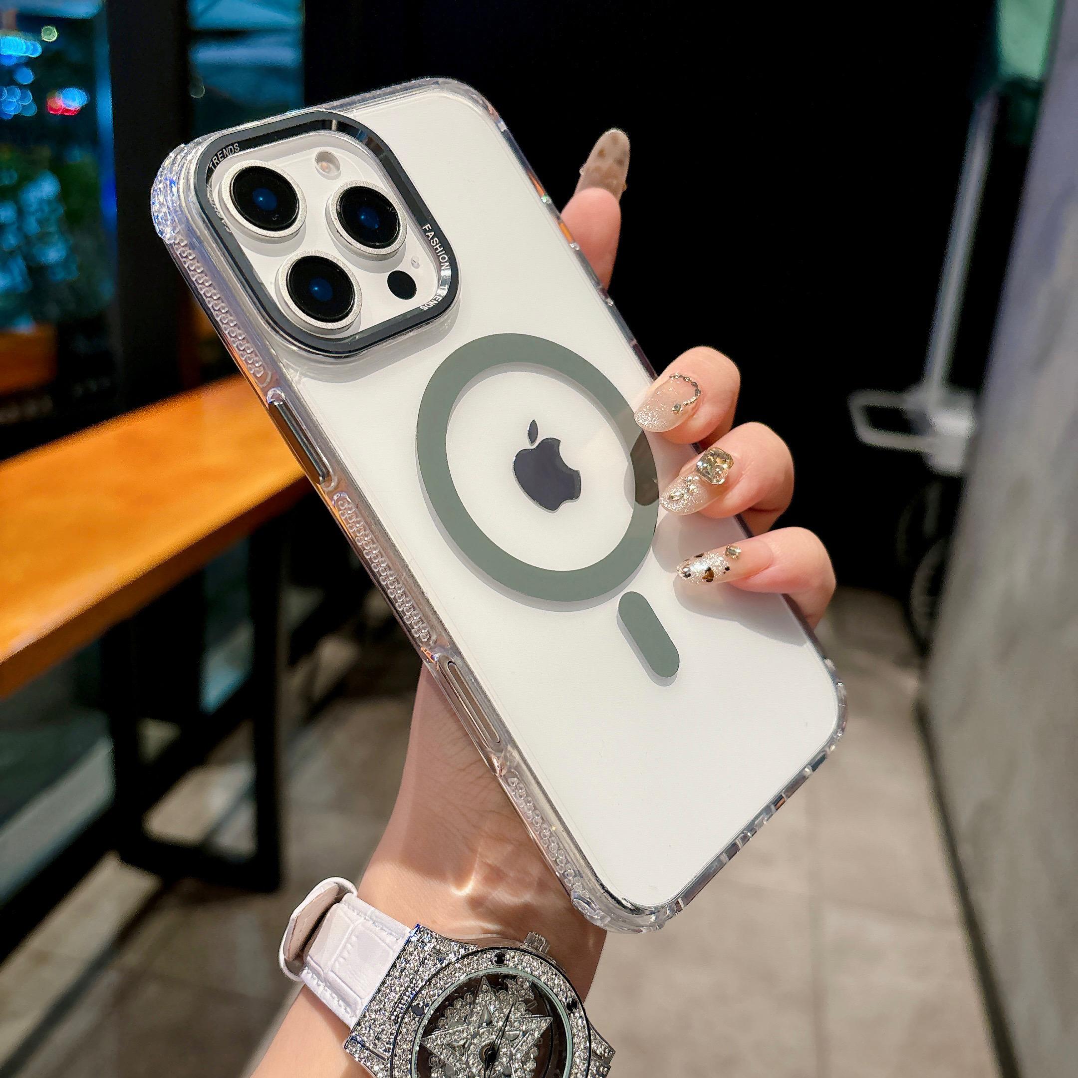 

For iPhone 16 Pro Magnetic Case PC TPU Shockproof Protection Phone Cover Compatible with Magsafe Transparent Grey