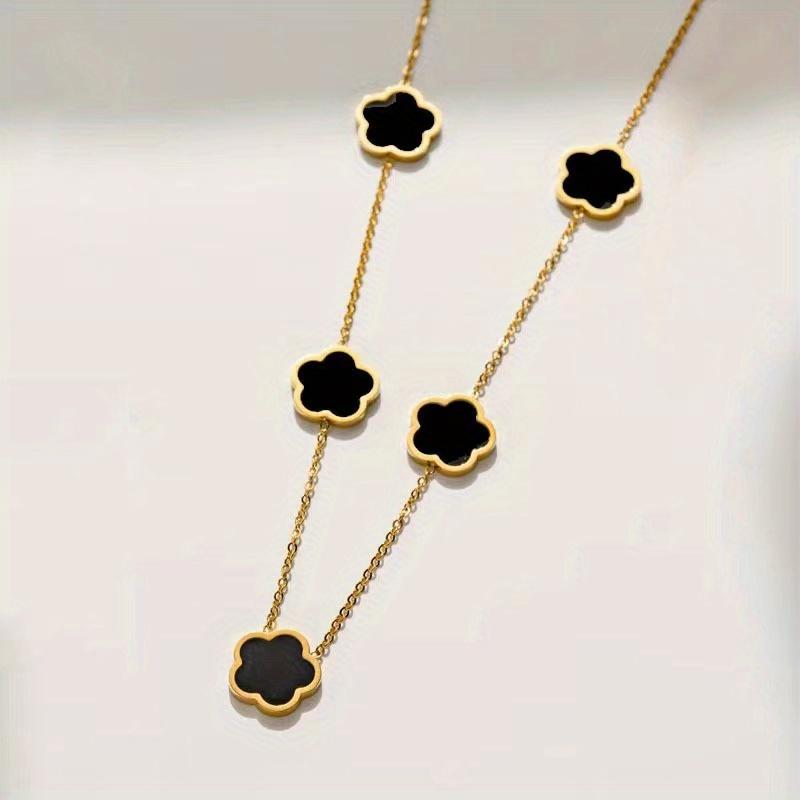 

1 шт. Модное классическое ожерелье-чокер с клевером-четырехлистником и пятью цветками, цепочка для ключицы, цепочка для свитера, подходит для всех случаев чёрный