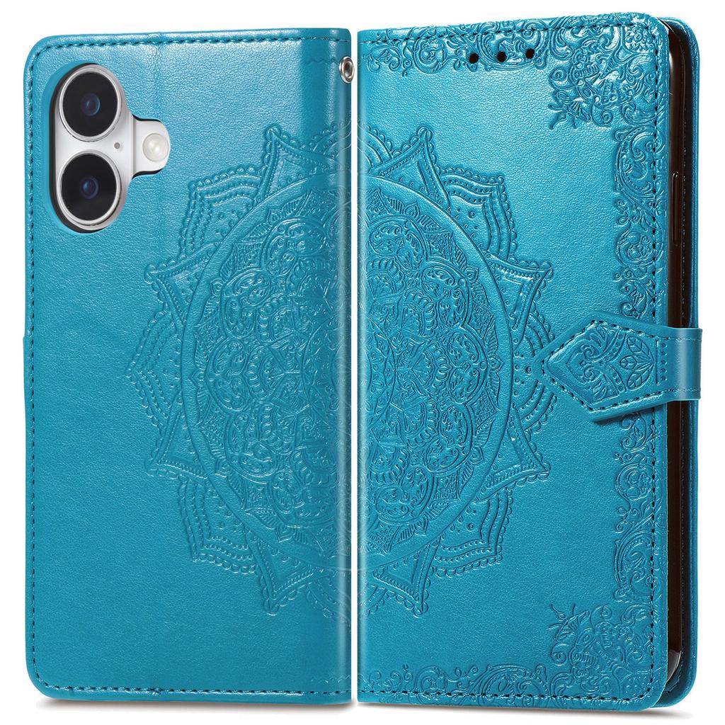 For iPhone 16 Case Embossed Mandala Pattern Leather Phone Cover Wallet Card Slot Holder
