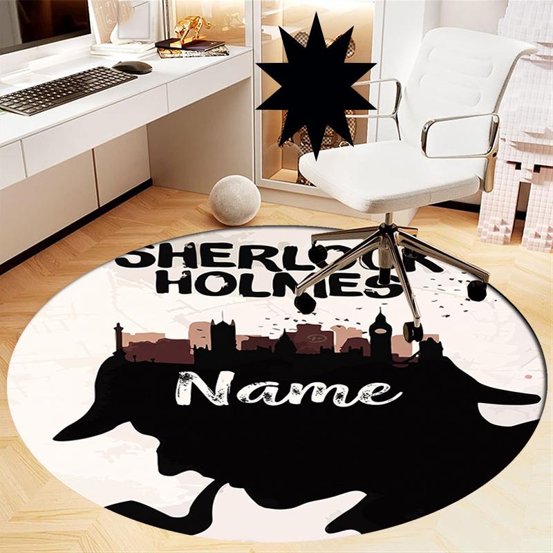 Custom Name Sherlock Holmes Printed Round Rug Carpet Chair Rug Area Rug Entryway Doormats,for Office Chair Living Room Bedroom Kitchen Room.