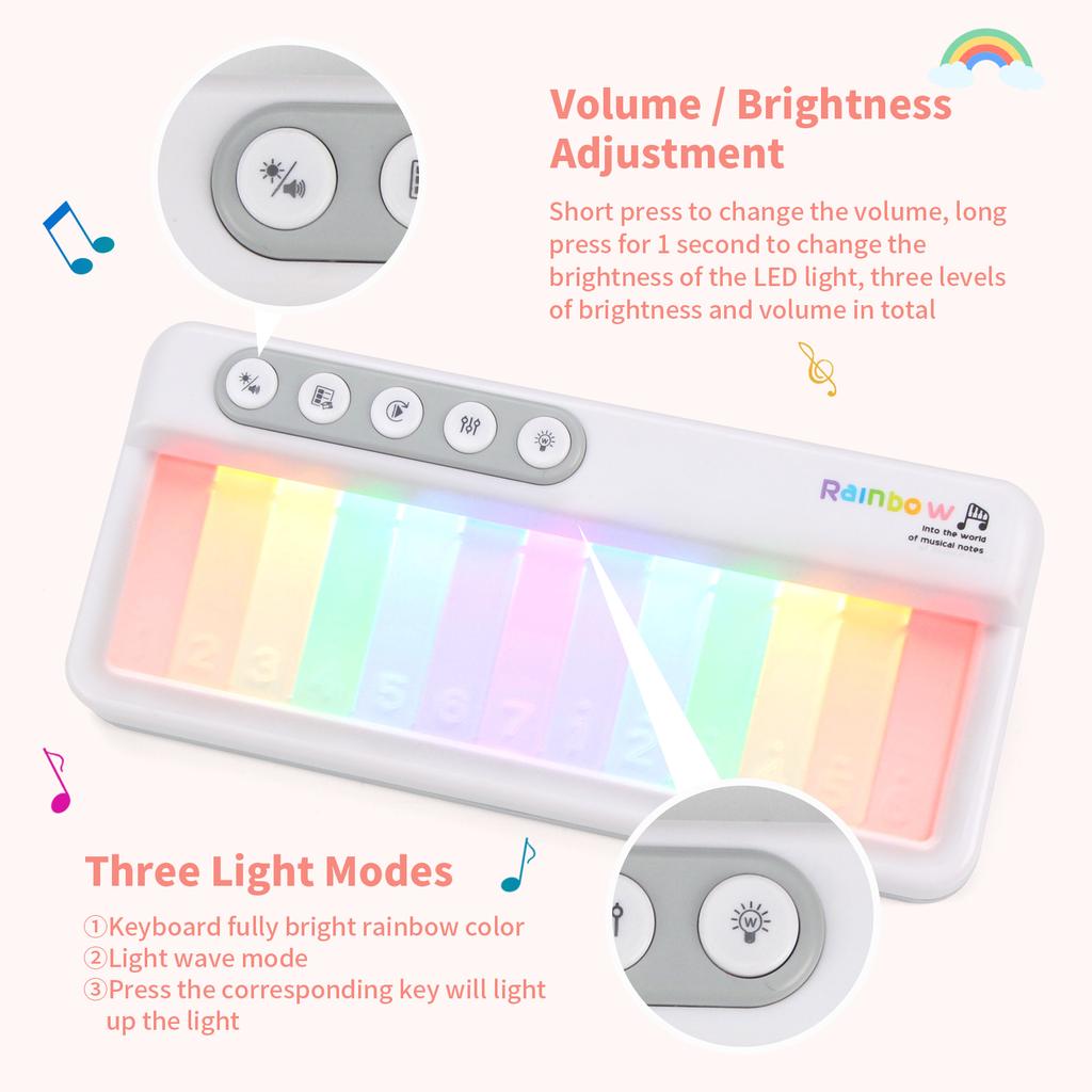 Rainbow Flashing Piano Toys Electronic Music Toys with 5 Instruments 13 Melody Portable Keyboard Toys Educational Toys for Kids
