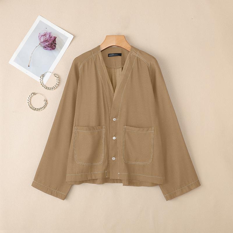 ZANZEA Women Casual V-Neck Loose Long Sleeve Blouse
