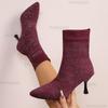 Size36-43 Women's Stiletto High Heel Pointed Toe Stretch Fabric Fashion Boots  Autumn Winter Elegant Short Boots Botas Mujer