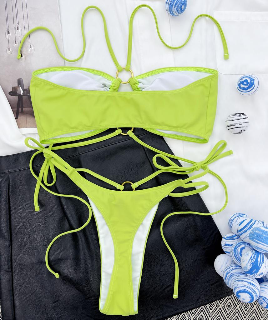 Women's Swimwear Solid Halter Wrap Sexy Bikini Side Tie Thong Brazilian Beachwear Bathing Suits