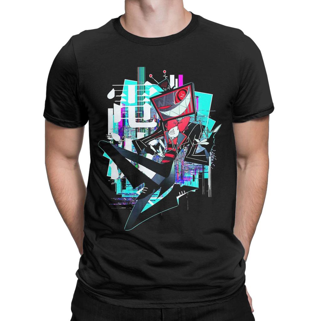 Koszulka Anime Vox Hazbins Hotels Męska Vintage Bawełniana Koszulka Okrągły Dekolt Krótki Rękaw Koszulki 4XL 5XL Ubrania
