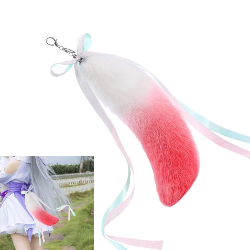 Animal Plush Tail Charm Keychain Purse Bag Charm Keychain Decorations Keychain Pendant with Ribbon