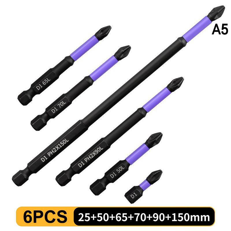 5/6Pcs Ph2 Anti-Slip Screwdriver Bit Set High Magnetic Screwdriver Bit Electric Drill Screwdriver Bit Anti-Slip 25Mm-150Mm