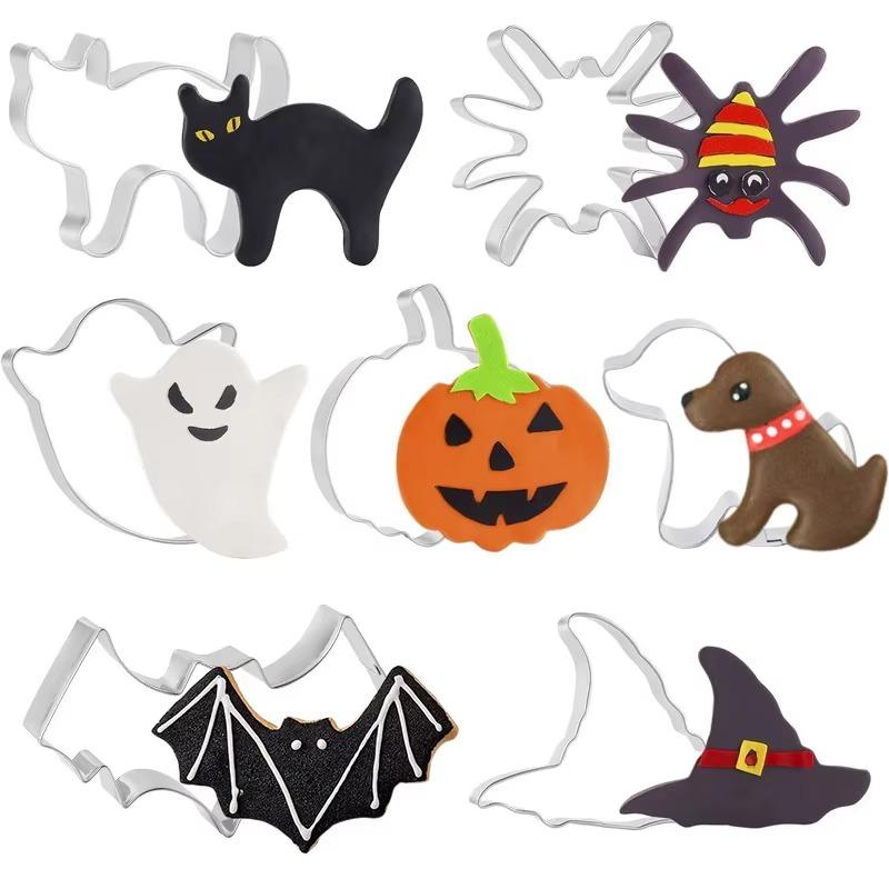 Stainless Steel Halloween Cookie Cutters Set with Bat Pumpkin Ghost Shapes for Baking Biscuits, Ideal Kitchen Baking Tools