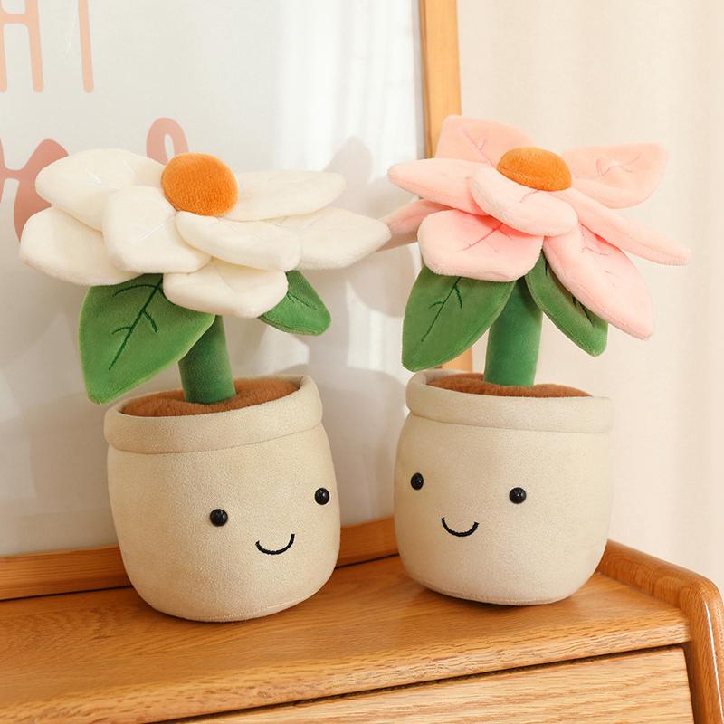 22Cm Plush Potted Flower Toy Four-Leaved Clover Poinsettia Colorful Plant Smiling Humanoid Plushie Home Decor Gift