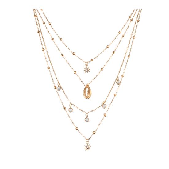 Bohemia Layered Choker Necklace Hexagram Shell Necklace Crystal Choker Rhinestone Charm Pendant Necklace Multi-layered Retro Chain for Women Girls