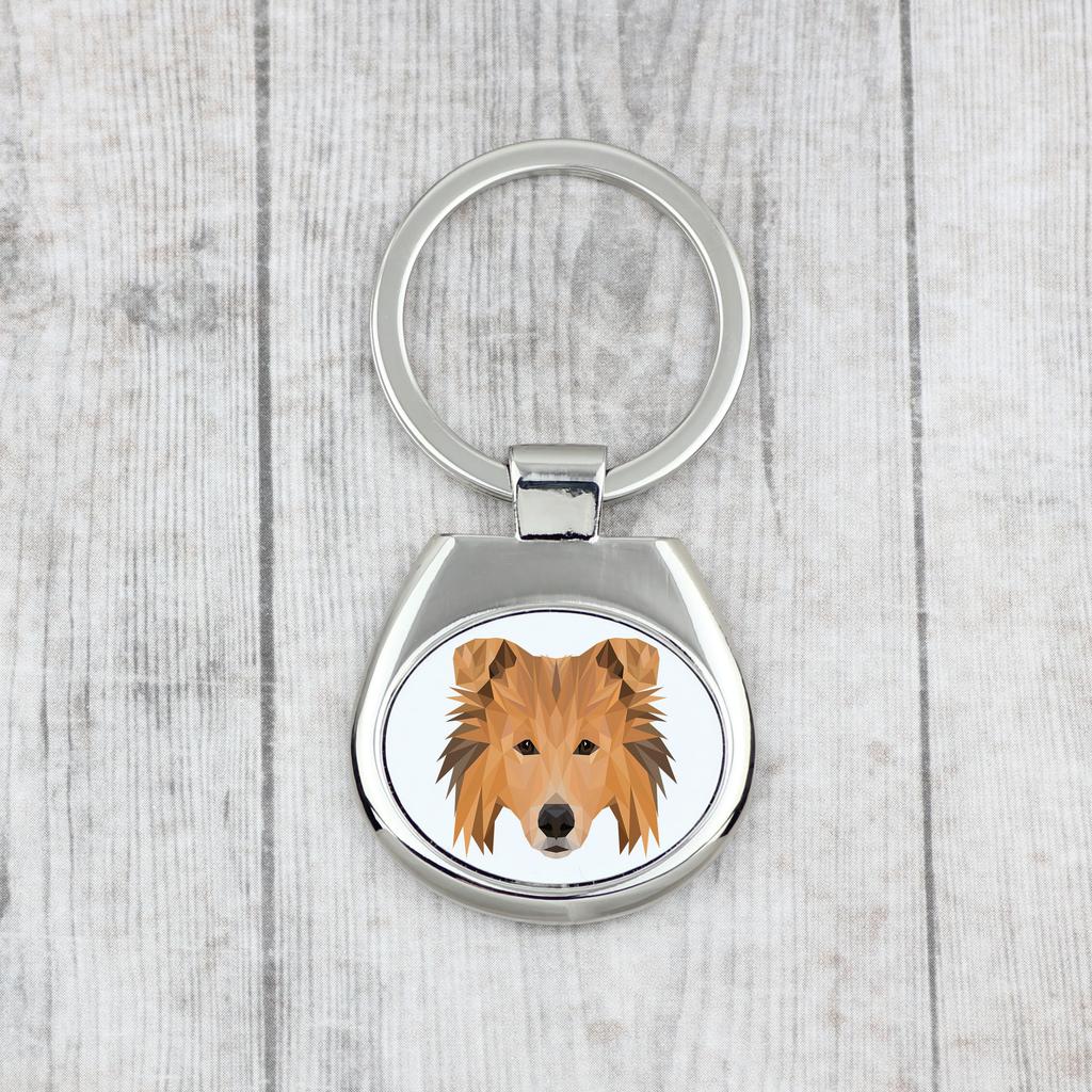 Collie Rough, Long-Haired Collie - geometric keychain with a photo and the inscription Art-Dog