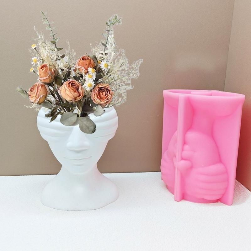 Stylish Flowerpot Silicone Mold Concrete Mould Human Face Shape Flowerpot Molds Cements Mould Silicone Material for Vase