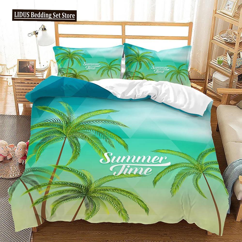 Sommerurlaub Thema Bettbezug Set King Queen Größe Strand Muschel Seestern Bettdeckenbezug für Kind Junge Mädchen Polyester Bettwäsche Set