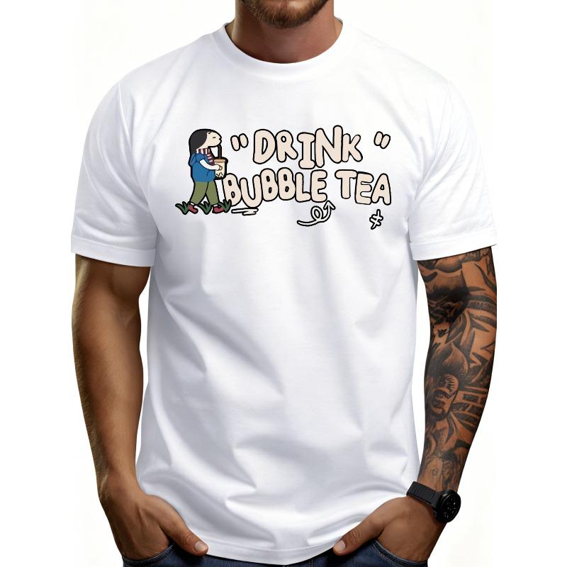 European sizes Men'S Graphic T-Shirt - Breathable Soft Lightweight - Drink Bubble Tea - Retro Funny Graphic Casual Short Sleeve Summer Top