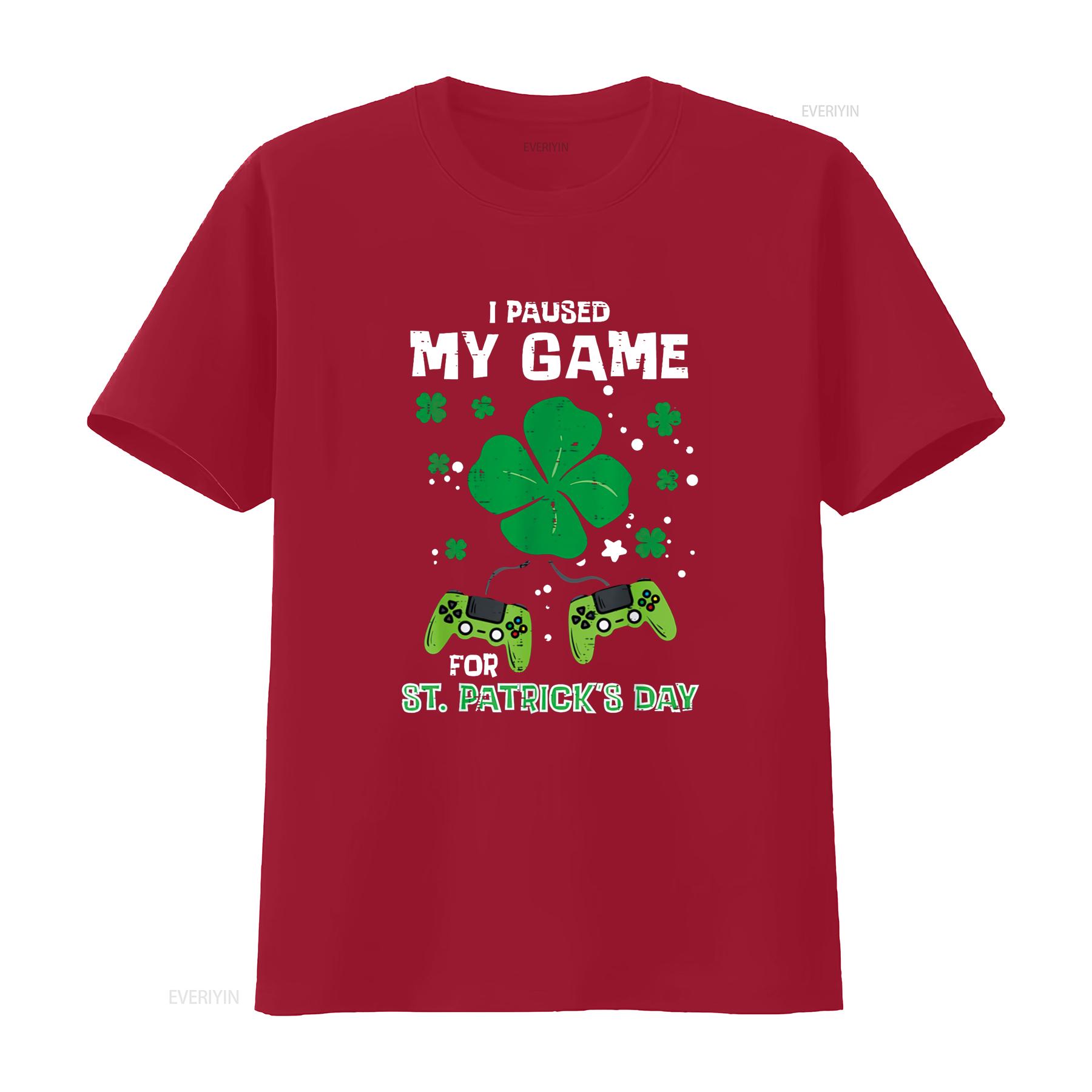 

Paused My Game St Patricks Saint Pattys Gamer Boys Kids Men T Shirt vintage Washed designer clothes Top For Everyday Wear S