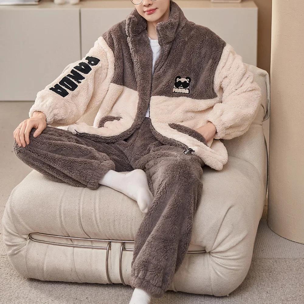 Man Winter Warm Sleepwear Pajamas Set Men Flannel Pajama Nightwear Home Clothes Velvet Coral Fleece 6XL Plus Size Pijama