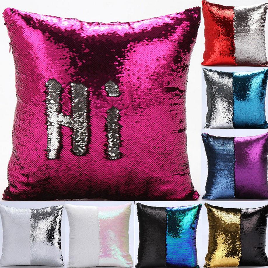 Diy Reversible Sequin Glitter Sofa Cushion Cover Pillow Case Double Color Gift