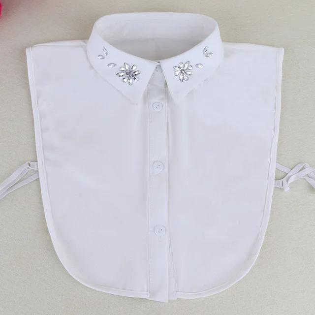 Fashion Ladies Fake Collar for Women Chiffon Fake Collar Rhinestone False Collar Lapel Detachable Button Half-Shirt Blouse Top