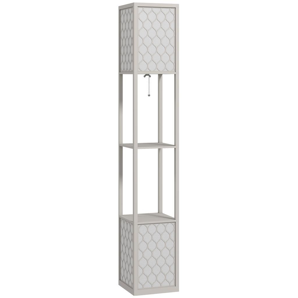 Floor Lamp In Modern Design, 2 Shelves, Pull Chain Switch, 26 Cm X 26 Cm X 156 Cm, Black + White