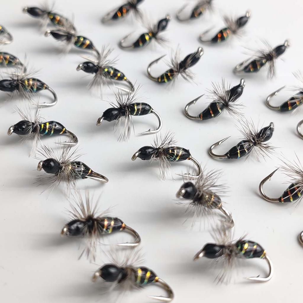 7Pcs Griffith Ant(Black)Fly for Trout Fishing Nymph Artificial Bait Lure-Fly Fishing Flies Bait-With Flies Box