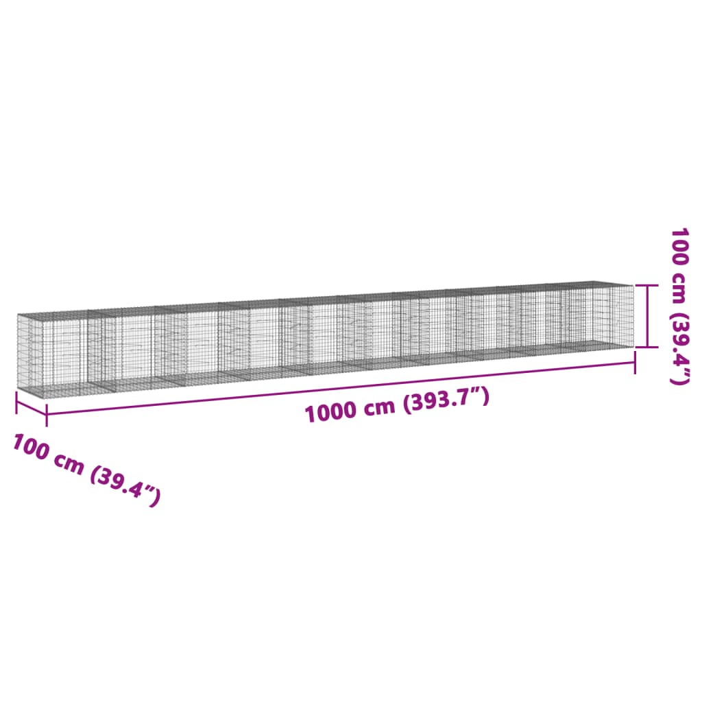 Vidaxl Gabion Basket with Lid, 1000X100X100 Cm, Galvanized Iron