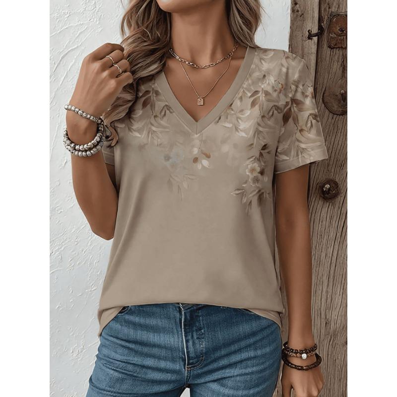 Camiseta casual de verano para mujer con cuello en V y manga corta, con estampado 3D de moda, adecuada para salir o para estar en casa