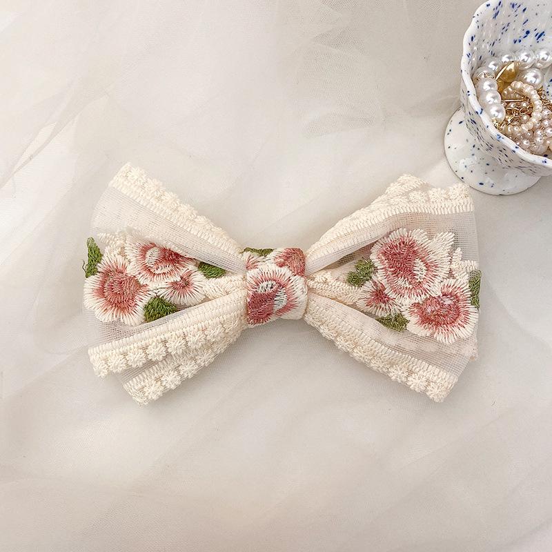 Embroidered Bow Hairpin Lace Hair Clip Sweet Back Of The Head Duckbill Clip  Hair Accessories For Girl Woman
