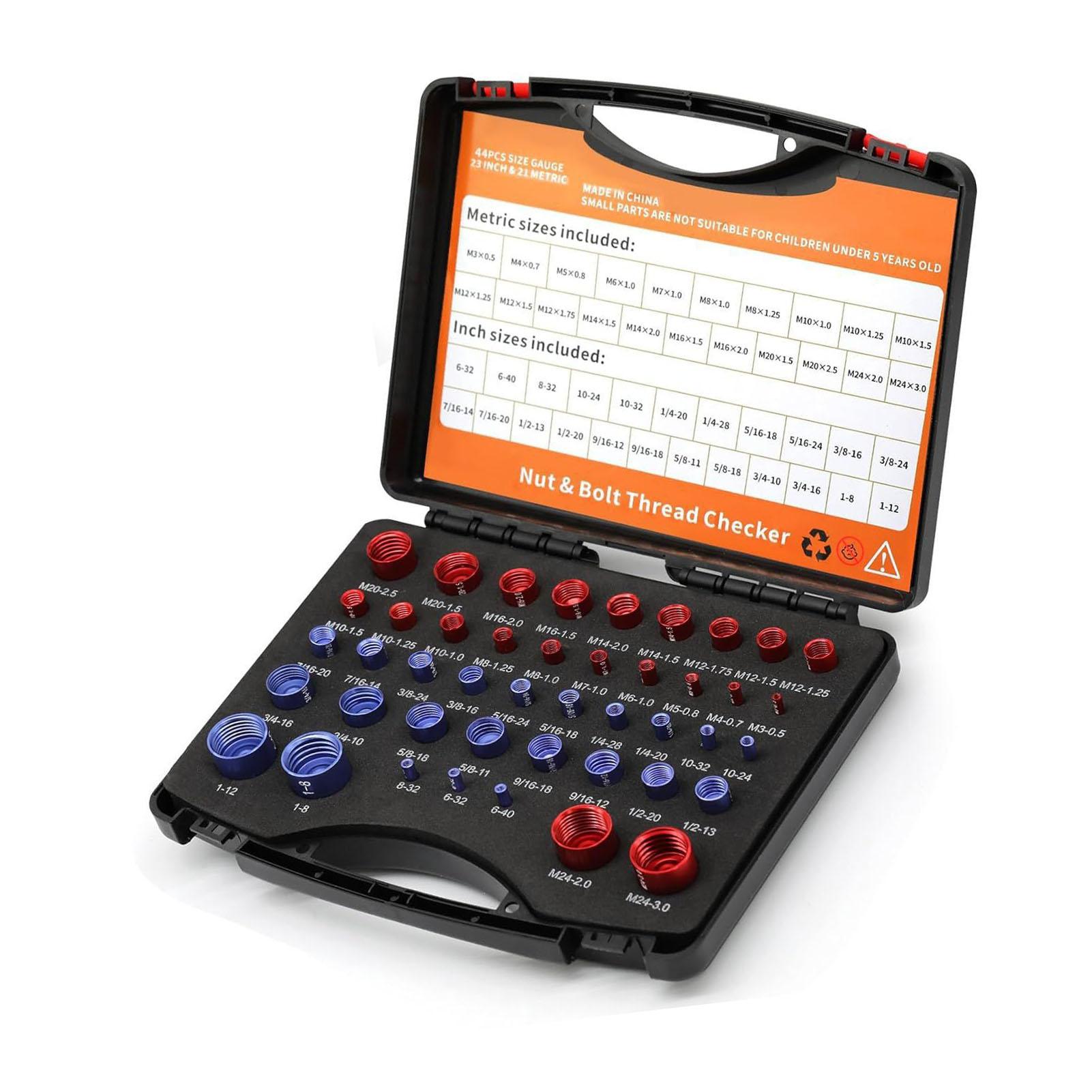 

Набор из 44 шт. Калибр для проверки резьбы гаек и болтов Метрический Дюймовый Детектор резьбы Алюминиевый Идентификатор болтов и гаек