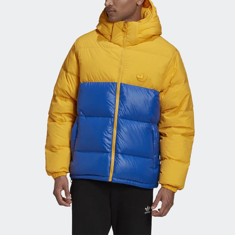 Adidas Originals Trefoil Down Regen Colorblock Hooded Long Sleeve Down Jacket Winter Men Jackets Yellow Blue GE1331
