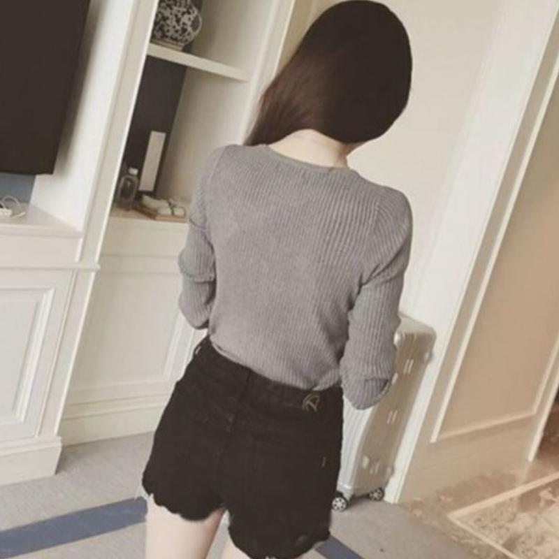 Herbst- und Winter V-Ausschnitt Pullover für Damen Mode Langarm Slim Fit Strickpullover Frau Einfarbig Lässig Basis Strickwaren Jumper 24874