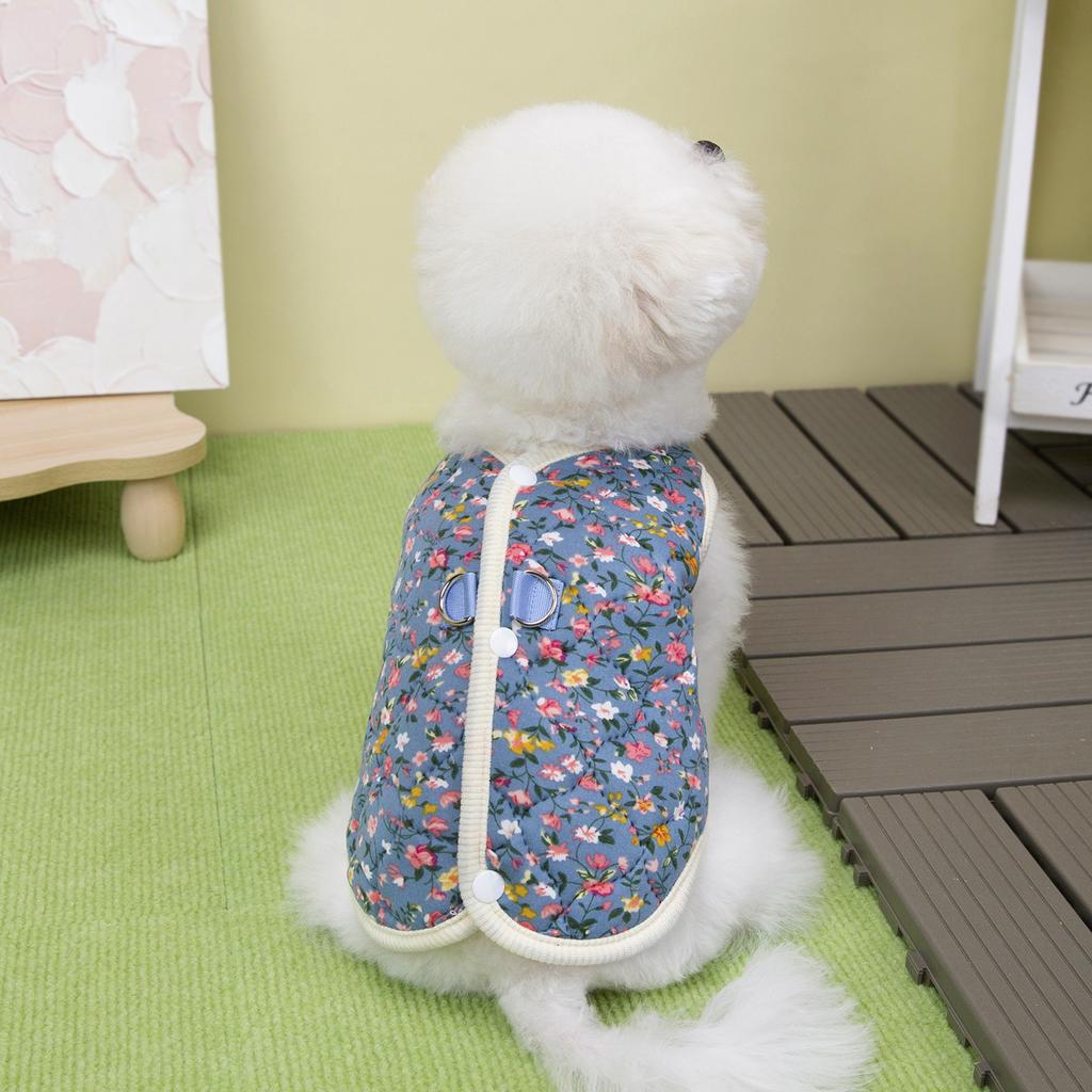 S-2XL Herbst Winter Haustier Hund Fleece Weste Rosa Blau Warm Floral Baumwollkleidung Katze Kleidung Für 1.25-9kg Kleine Mittelgroße Hunde Katzen