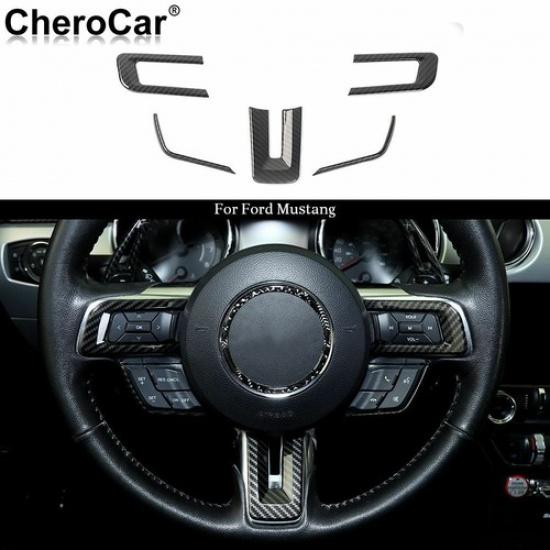 Carbon Fiber Interior Steering Wheel Trim Cover Moldings for Ford Mustang 15-22