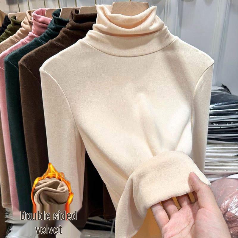 

Женский облегающий топ с высоким воротником и длинным рукавом, на флисовой подкладке из бархата, для осени/зимы M 85-105 jin