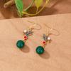 Ancient Gold Craft Chinese Style Retro Enamel Eardrop Inlaid Natural An Jade Earrings For Women Classic Design Jewelry