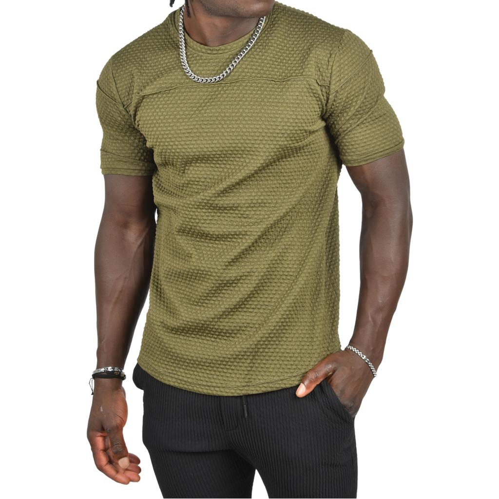 DeepSEA Front Pleated Embossed Dot Patterned Waffle Fabric T-Shirt 2403207