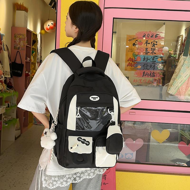 Color Block Junior High School Student Schoolbag Women's Large Capacity Travel Backpack Student Backpack