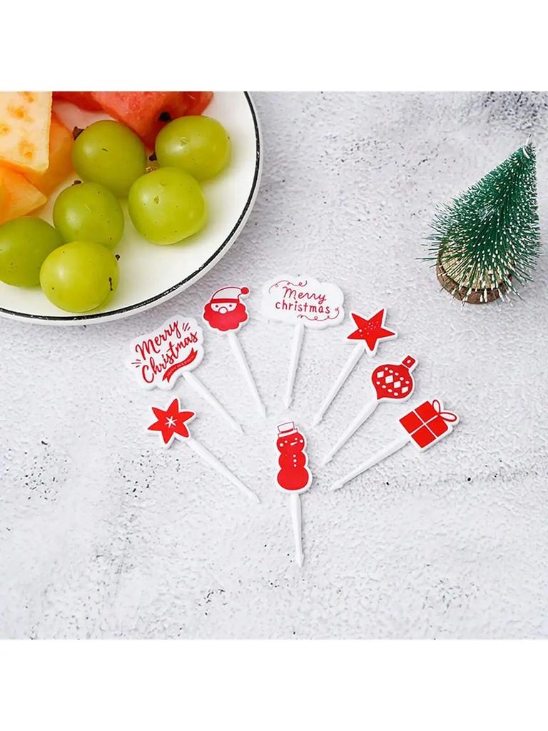 8 Stück Fröhliche Weihnachten Tier Obstgabel Lebensmittelqualität Mini Cartoon Kuchen Obst Zahnstocher Bento Lunch Bento Party Dekoration