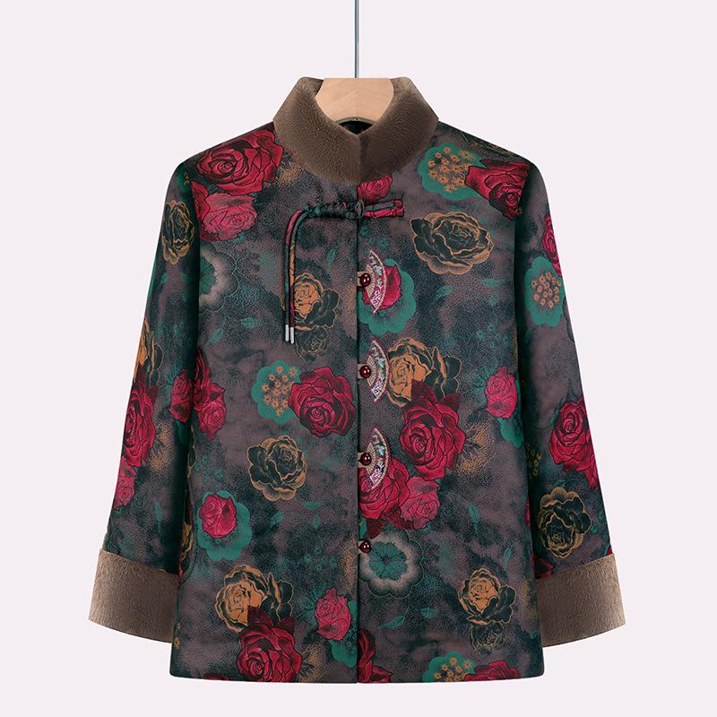 Grandma Winter New Style Chinese Tang Suit Cotton Jacket for Women with Velvet Lining