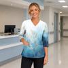 Women's Floral Print V-Neck Scrub Top with Pockets Side Slit Three-Quarter Sleeves